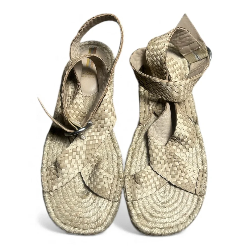 NWOB SAM EDELMAN Dakota Leather Espadrille Platform Sandals Size 8.5 M In Tan